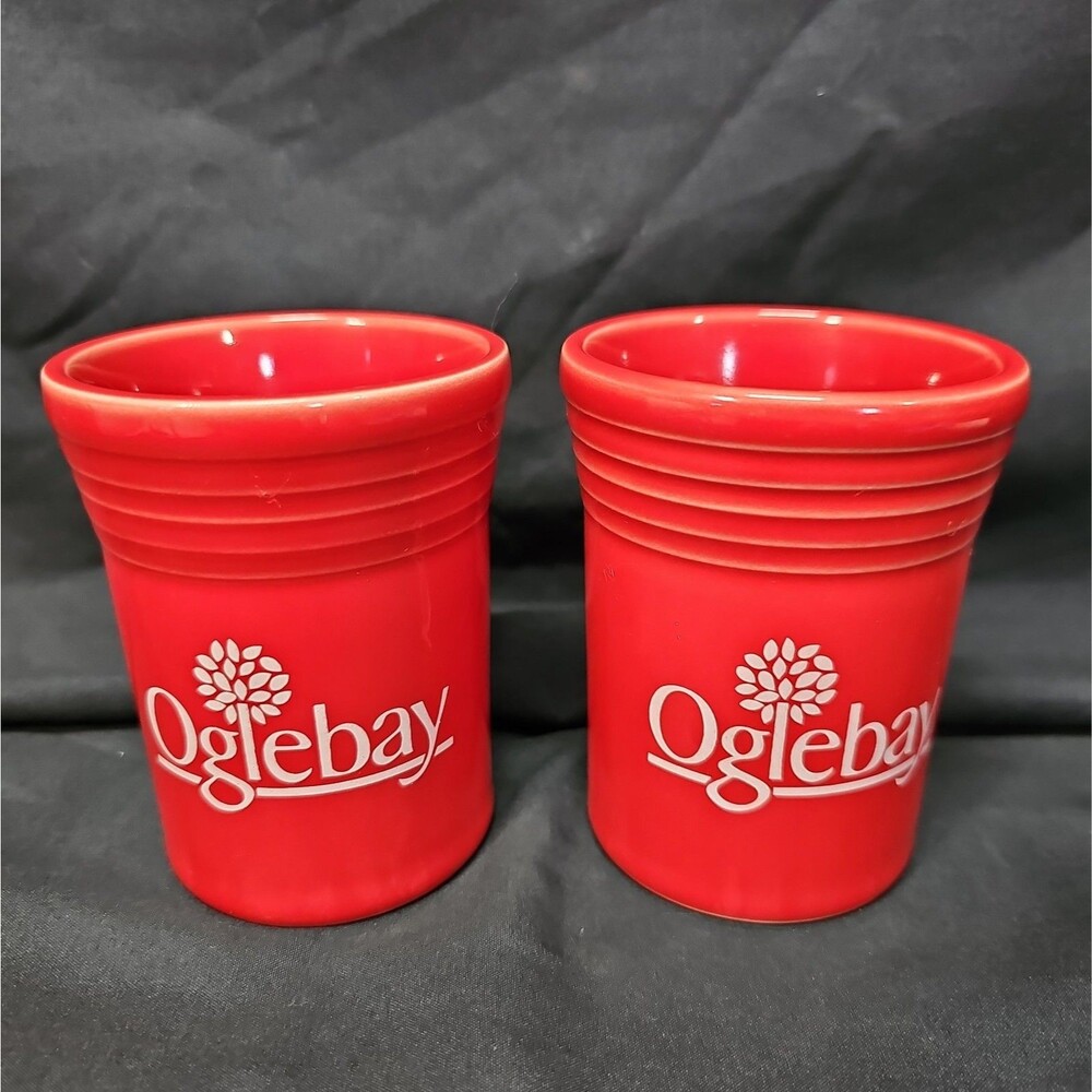 FIESTAWARE 4” SCARLET Tumbler with decal for the Oglebay Resort Pair